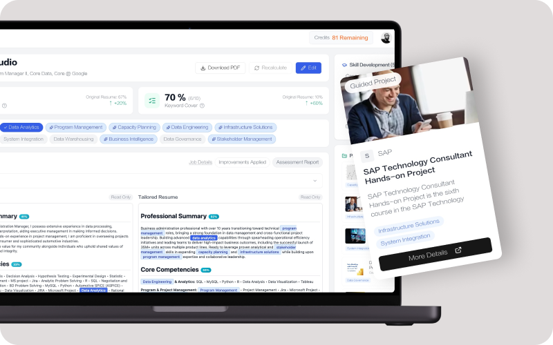 Skill gap analysis with recommended courses and certifications